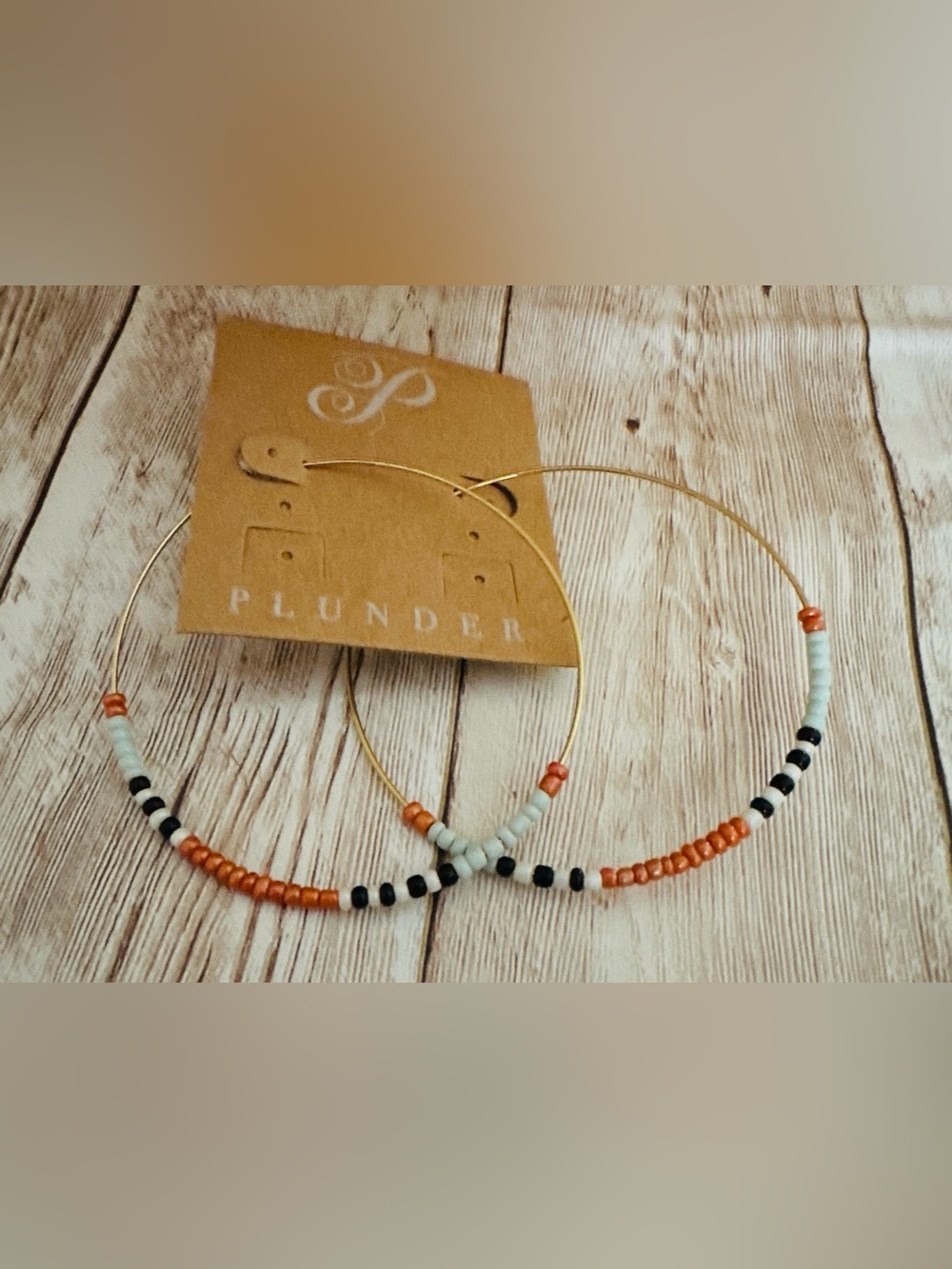 Plunder Gold-Tone Hoop Earrings with Orange, White & Black Beads